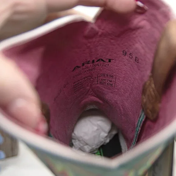 Ariat Futurity Colt Embroidered Cenote Blue Tan Leather Western Cowboy Boots 9.5 - Picture 7 of 12